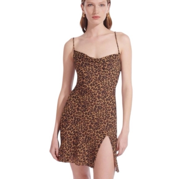 STAUD Dresses & Skirts - NWT STAUD Mini Bellamy Leopard Print Spaghetti Strap Dress L